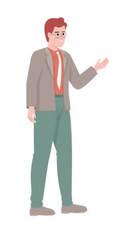 Smiling Entrepreneur Pointing Aside Semi Flat Color Vector Character Editable Figure Full Body Person On White Business Simple Cartoon Style Illustration For Web Graphic Design And Animation Illustration