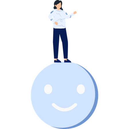Smiling Face with Woman Standing on Top Expressing Happiness and Positivity  Illustration