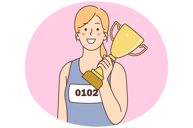 Smiling female athlete with prize  Illustration