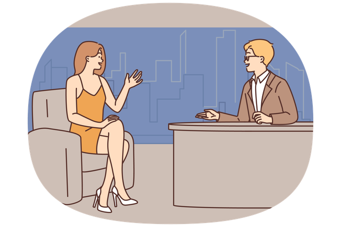 Smiling female celebrity at TV show  Illustration