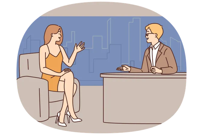 Smiling female celebrity at TV show  Illustration
