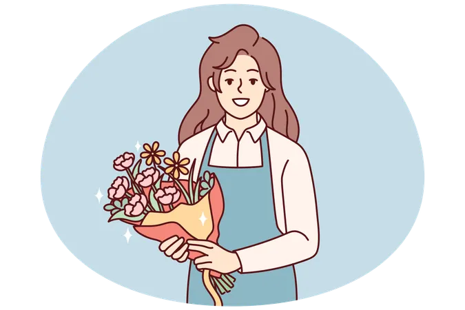 Smiling female florist with bouquet  Illustration