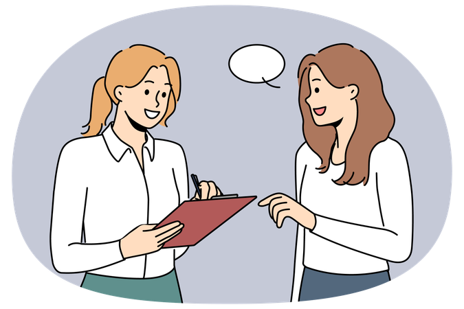 Smiling female interviewer talk with passerby  Illustration