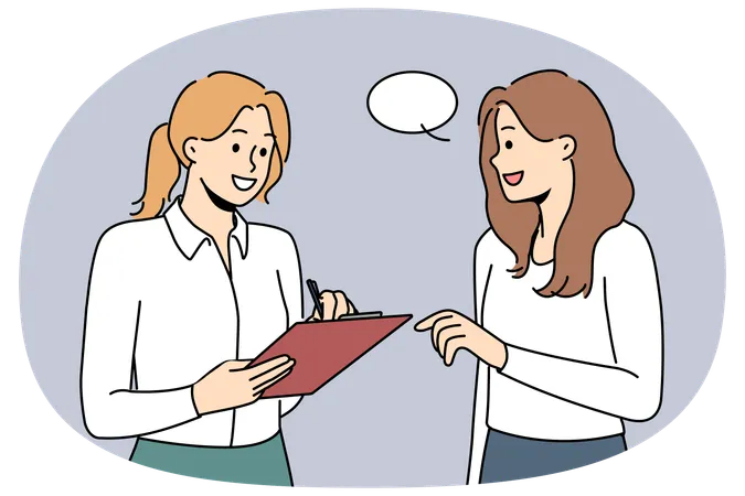 Smiling female interviewer talk with passerby  Illustration