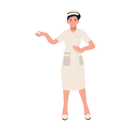 Smiling Female nurse doing welcome gesture Illustration
