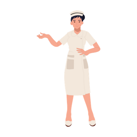 Smiling Female nurse doing welcome gesture  Illustration