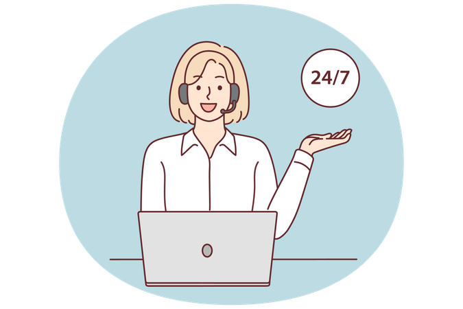 Smiling female operator in headset work on helpline  Illustration