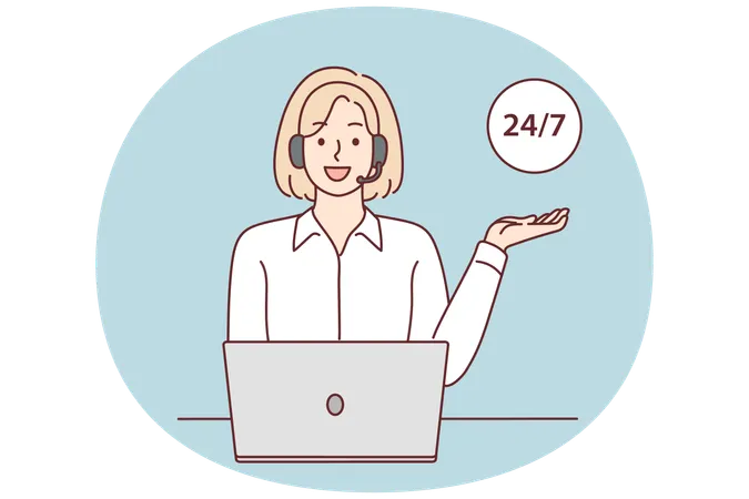 Smiling female operator in headset work on helpline  Illustration