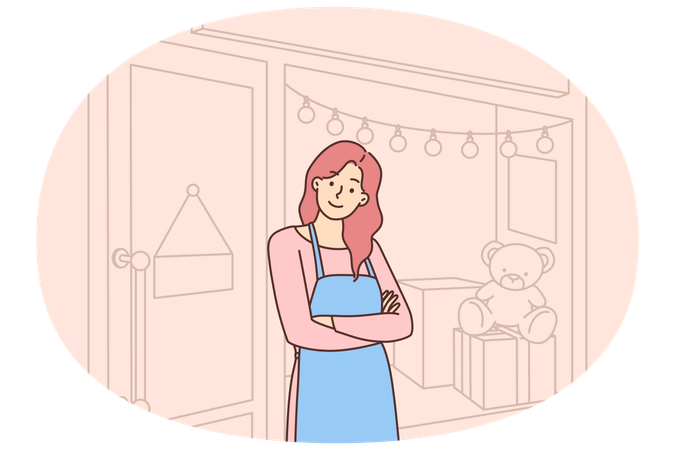 Smiling female shop owner near store  Illustration