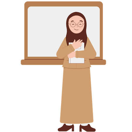 Smiling Female Teacher In Hijab In Class  Illustration