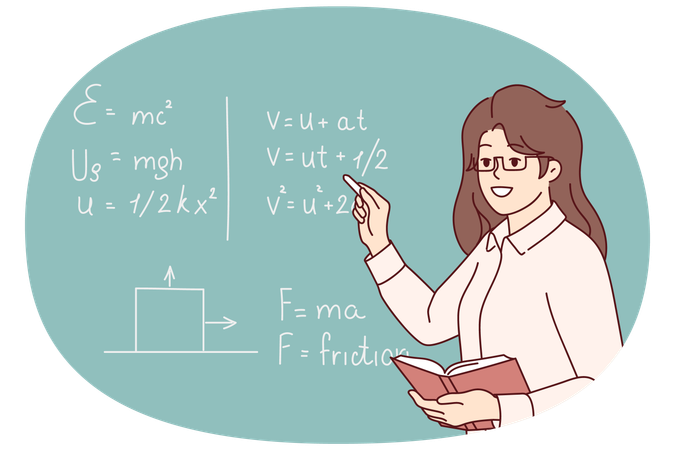 Smiling female teacher near blackboard  Illustration