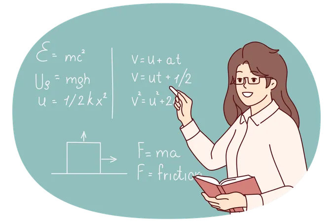 Smiling female teacher near blackboard  Illustration