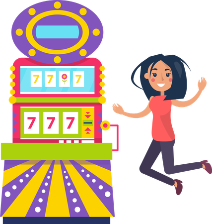 Smiling female winning jackpot  Illustration