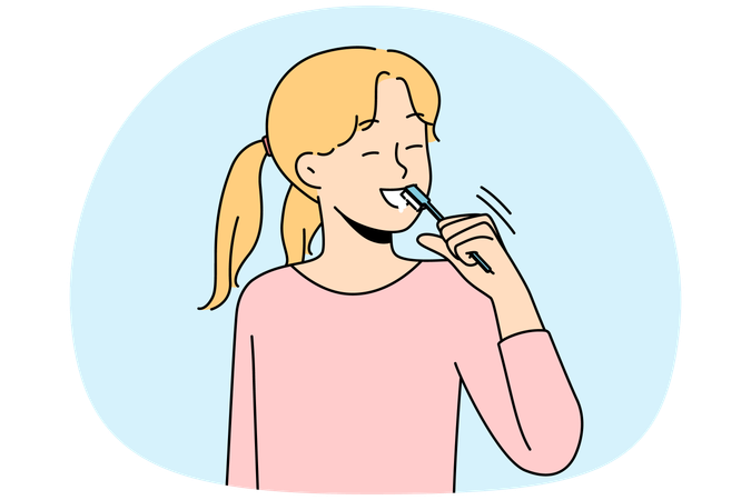 Smiling girl brushing teeth take care of oral hygiene  Illustration