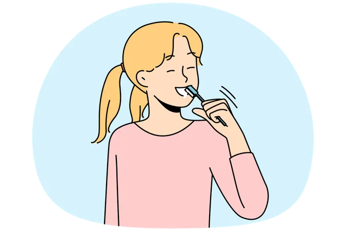 Smiling girl brushing teeth take care of oral hygiene  Illustration