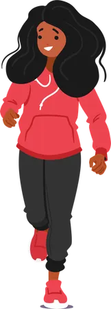 Smiling Girl Character Running In Hoodie And Pants  Illustration