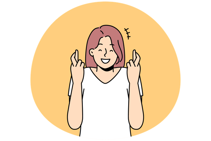 笑顔の女の子が指を交差させて願い事をする  イラスト
