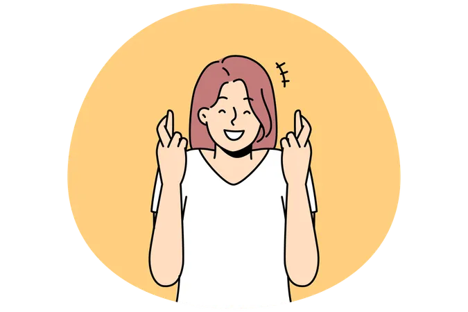 笑顔の女の子が指を交差させて願い事をする  イラスト