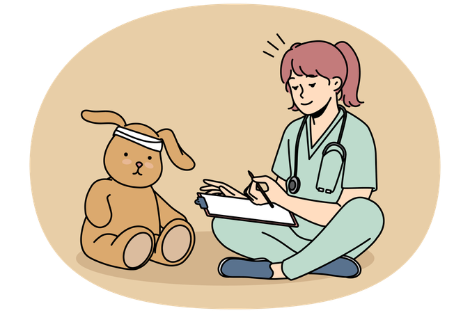 笑顔の女の子のかわいいぬいぐるみ  イラスト