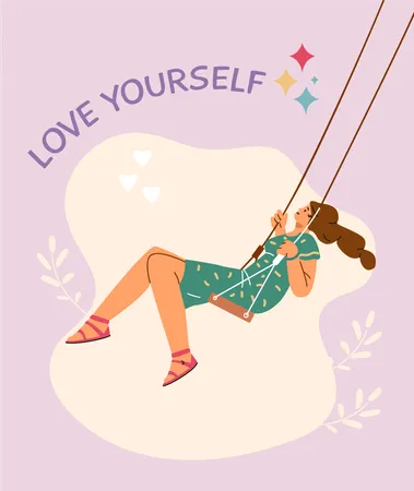 Smiling girl enjoying relaxation and fun on a swing  Illustration