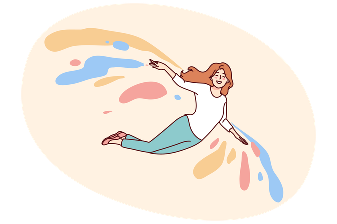 Smiling girl flying on wings  Illustration