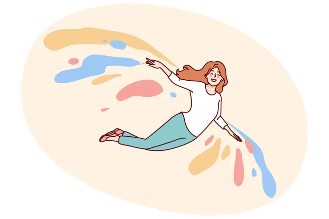Smiling girl flying on wings  Illustration