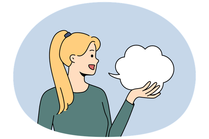Smiling girl hold speech bubble  Illustration