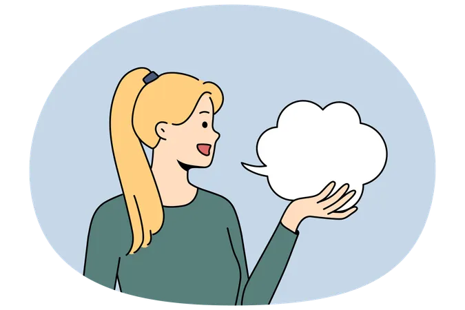 Smiling girl hold speech bubble  Illustration