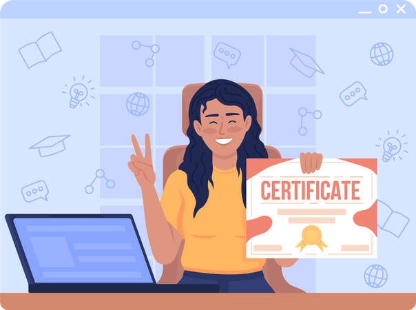 Smiling girl holding certificate  Illustration