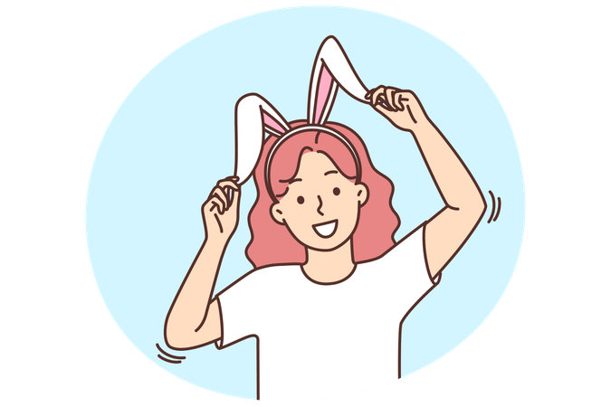 うさぎの耳をつけた笑顔の女の子  イラスト