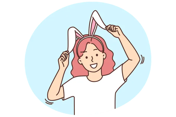 うさぎの耳をつけた笑顔の女の子  イラスト