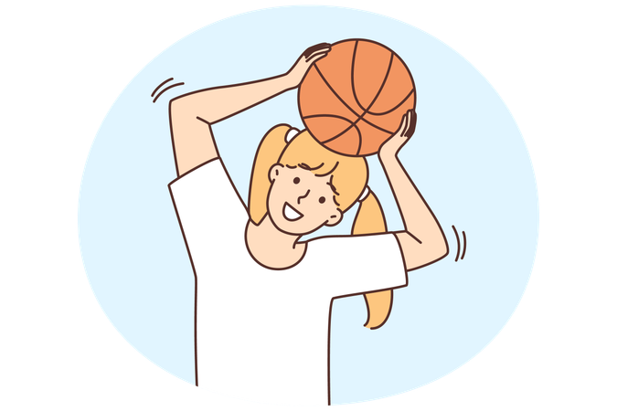 Smiling girl play basketball  Illustration