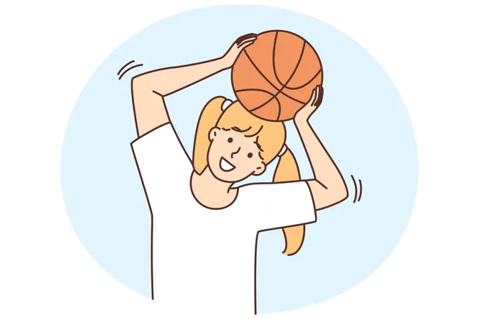 Smiling girl play basketball  Illustration