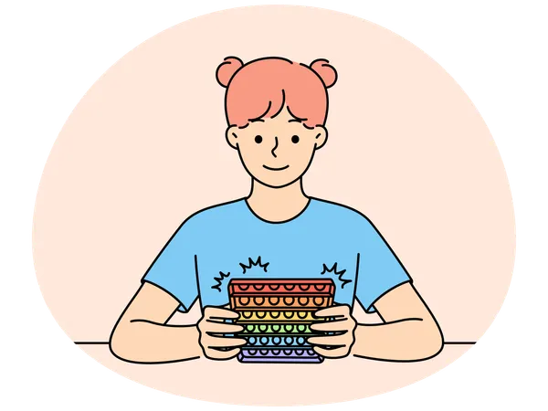 Smiling girl playing pop it game  Illustration