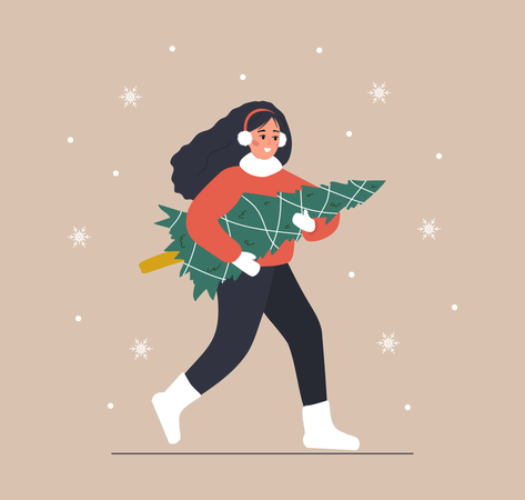 Smiling girl preparing for winter holidays  Illustration