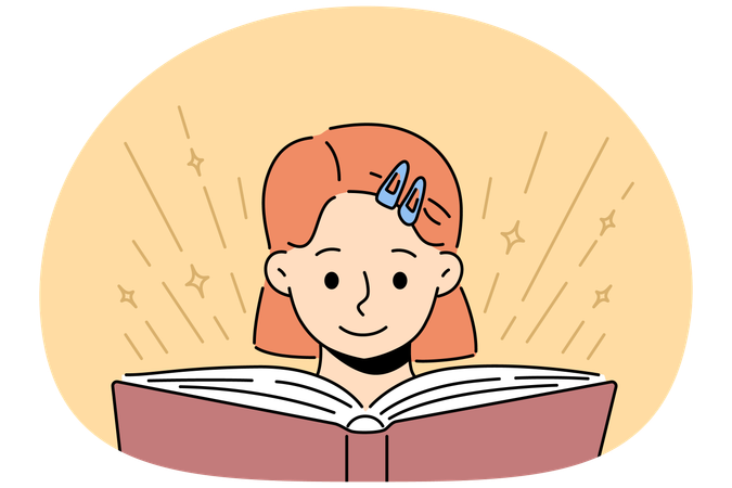 本を読んで微笑む女の子  イラスト