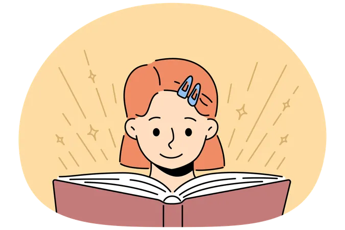 本を読んで微笑む女の子  イラスト