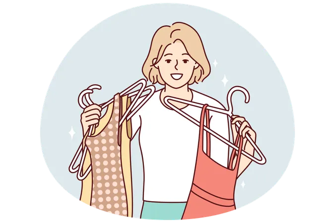 ショッピングモールで買い物をする笑顔の女の子  イラスト