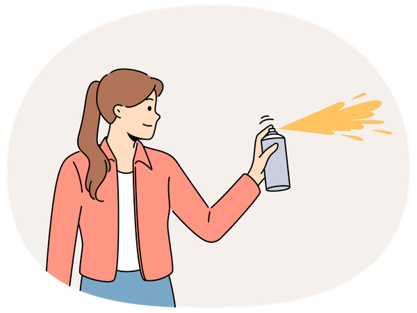 Smiling girl spray with paint on wall  Illustration