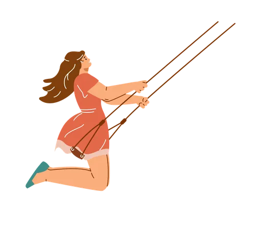 Smiling girl swinging on a swing  Illustration