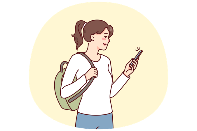 Smiling girl with cellphone browsing internet  Illustration