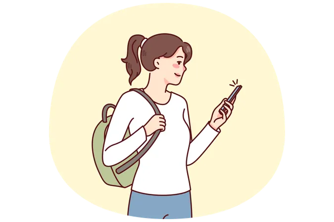 Smiling girl with cellphone browsing internet  Illustration