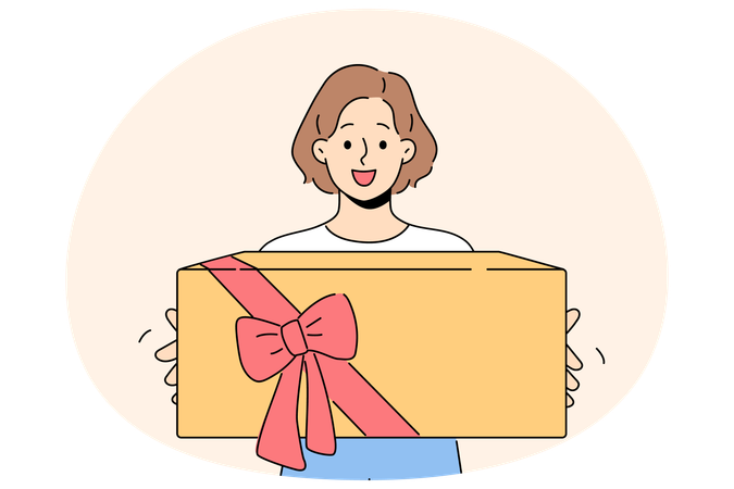Smiling girl with giftbox in hands  Illustration