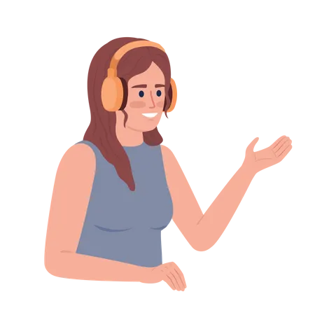 Smiling Girl With Headphones Talking Semi Flat Color Vector Character Editable Figure Half Body Person On White Simple Cartoon Style Spot Illustration For Web Graphic Design And Animation Illustration