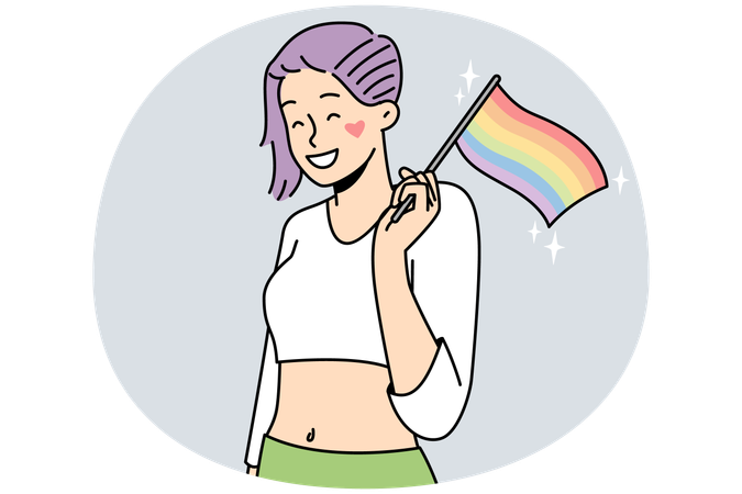 Smiling girl with LGBT flag  Illustration