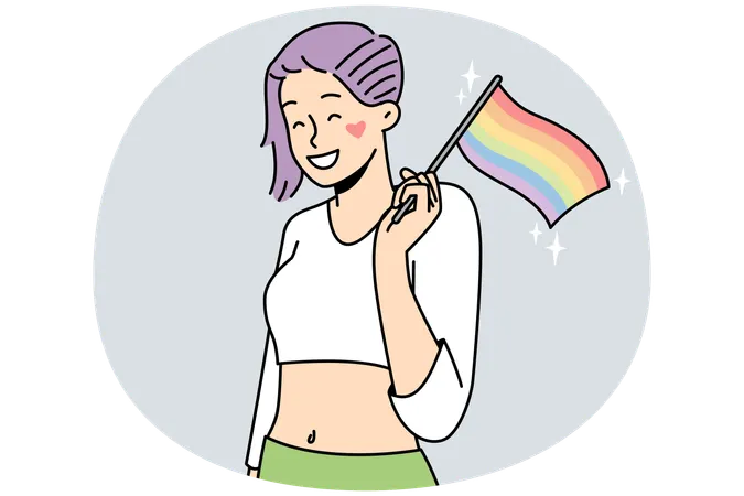 Smiling girl with LGBT flag  Illustration