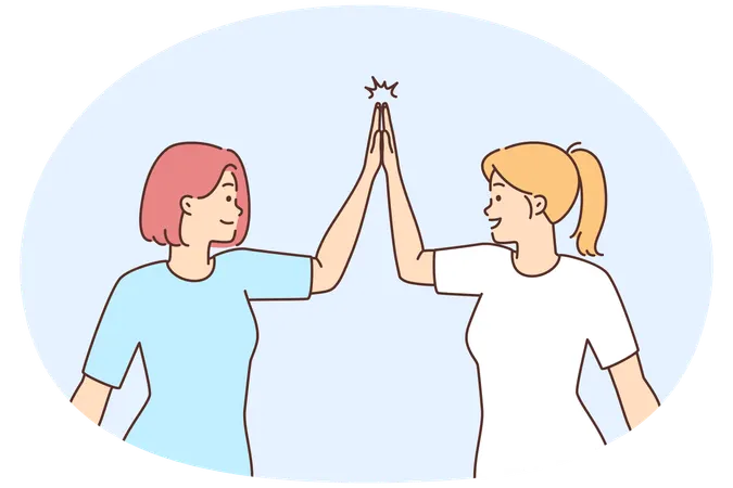Smiling girls give high fives celebrating shared success  Illustration