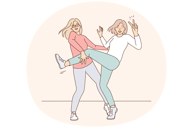 Smiling girls have fun together  Illustration
