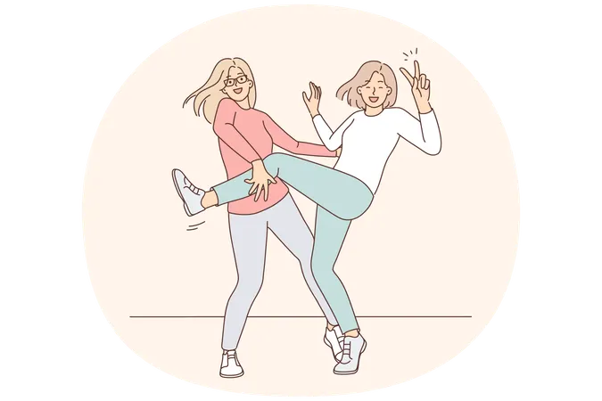 Smiling girls have fun together  Illustration