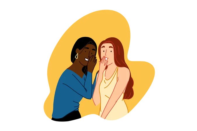 Gossiping Whispering Secret Concept Smiling Girls Spreading Rumors Happy Young Women Communicate Friends Discussing Gossips Sharing News Private Conversation Simple Flat Vector Illustration